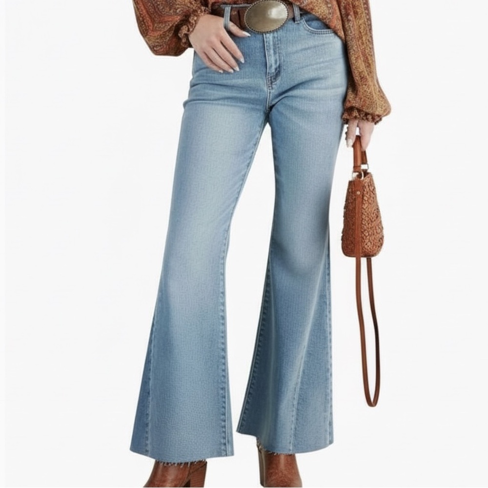 Easel Flare Leg Elastic Waist Double Hem Jeans Large